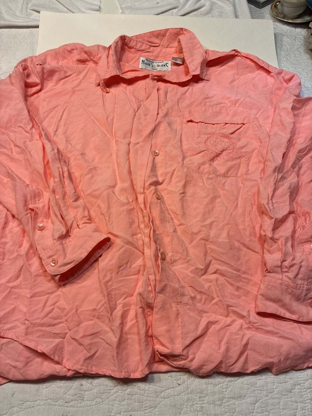 Noir Et Blanc Button Down Shirt Size M Pink Long Sleeve Rayon Nylon